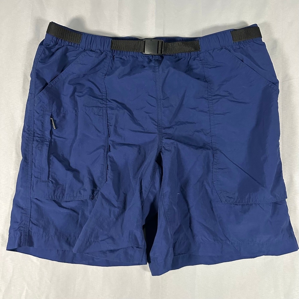 Eddie Bauer Mens XL Blue‎ Nylon Hiking Shorts Integrated Belt Mesh Lined Outdoor